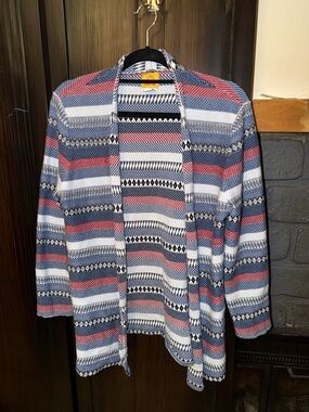 Ruby Rd. Men's Open-Front Striped Cardigan in Blue, Red, White